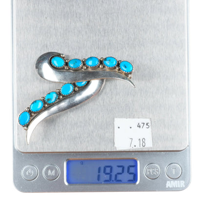 Ray Morton Navajo "Whirling Wind" Sterling silver long turquoise row earrings