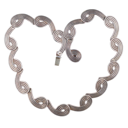 14" Vintage Mid Century Modernist Mexican sterling choker necklace 15mm-16mm
