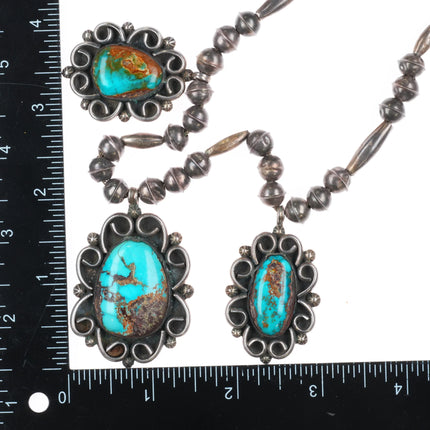 17.5" Vintage 1960's Navajo sterling silver Bisbee turquoise 3 pendant necklace