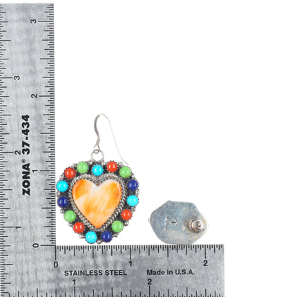 Vintage lot Navajo sterling silver earrings turquoise/spiny oyster, hearts, etc