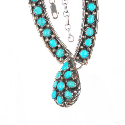 18" Vintage John Delvin Navajo Sterling silver turquoise cluster bib necklace
