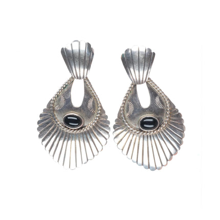 Nakai Navajo sterling silver onyx long dangle earrings