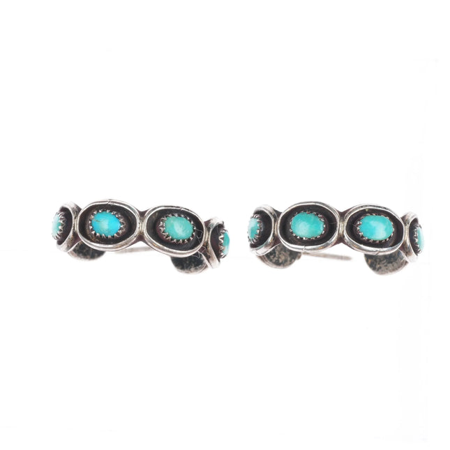 Vintage Zuni sterling silver huggie hoop snake eye turquoise earrings