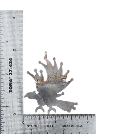 Charlene Dishta Zuni sterling silver turquoise/coral inlay eagle pendant/pin