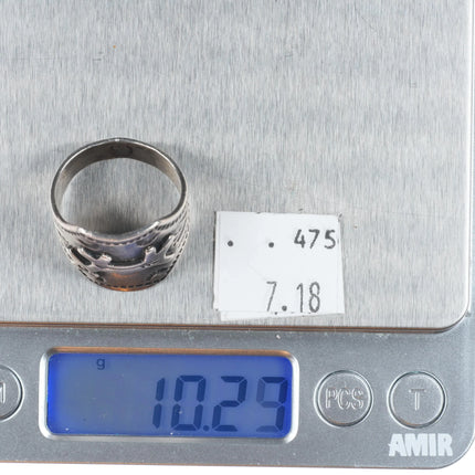 sz10 c1940's Navajo hand stamped Fred Harvey Dog ring sterling silver size 10