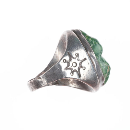 sz12 40's-50's Zuni carved turquoise frog fetish ring sterling silver size 12
