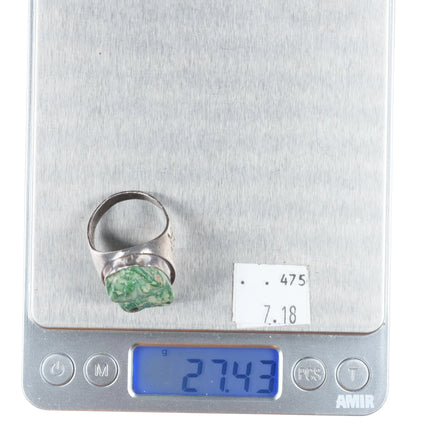 sz12 40's-50's Zuni carved turquoise frog fetish ring sterling silver size 12