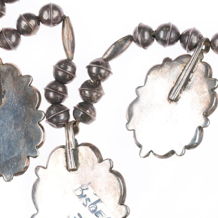 17.5" Vintage 1960's Navajo sterling silver Bisbee turquoise 3 pendant necklace