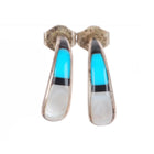 Vintage Zuni sterling silver turquoise/mother of pearl/jet inlay earrings