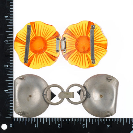 Lot c1940's Vintage Bakelite/lucite Belt buckle sets 3 flowers art deco