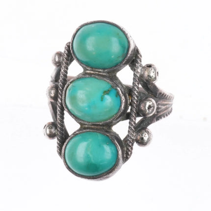 sz5 20's-30's Vintage Navajo sterling silver stoplight turquoise row ring