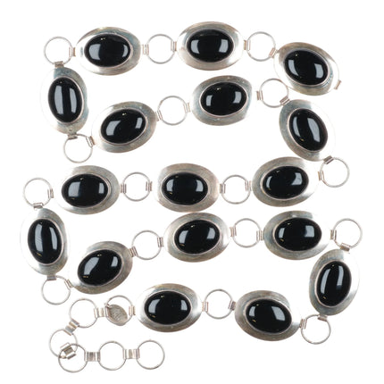 41" HM vintage Navajo sterling silver onxy link concho belt c1980's.