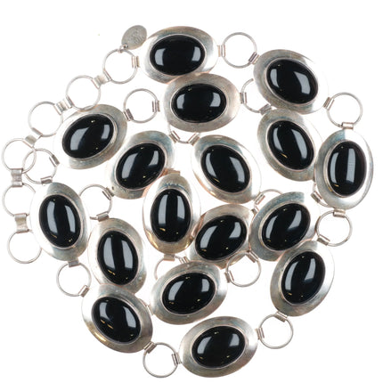 41" HM vintage Navajo sterling silver onxy link concho belt c1980's.