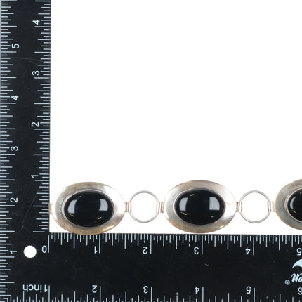 41" HM vintage Navajo sterling silver onxy link concho belt c1980's.