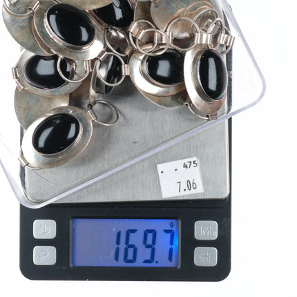 41" HM vintage Navajo sterling silver onxy link concho belt c1980's.