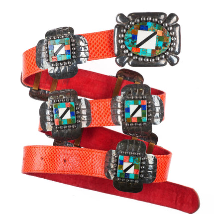 36" Dian Malouf Hammered Sterling silver turquoise intarsia inlay concho belt