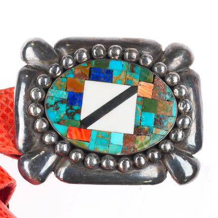 36" Dian Malouf Hammered Sterling silver turquoise intarsia inlay concho belt