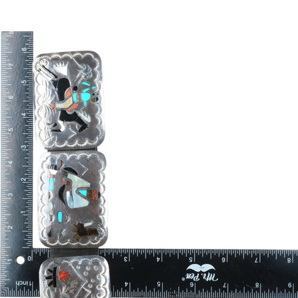 Vintage Benjamin Becenti Navajo sterling silver inlaid storyteller concho belt