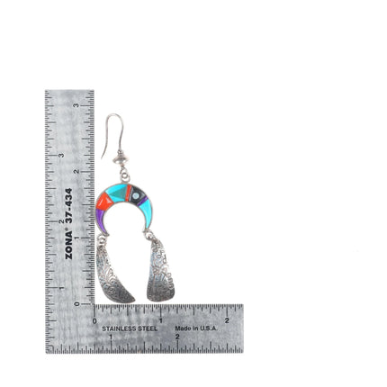 Phil Loretto (Cochiti/Jemez) sugilite, turquoise, coral intricate  earrings