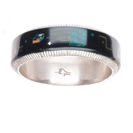 7.6" Alvin Yellowhorse Navajo sterling silver multi-stone inlay bangle bracelet