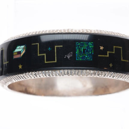 7.5" Alvin Yellowhorse Navajo sterling silver multi-stone inlay bangle bracelet