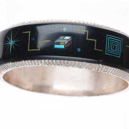 7.5" Alvin Yellowhorse Navajo sterling silver multi-stone inlay bangle bracelet