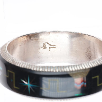 7.5" Alvin Yellowhorse Navajo sterling silver multi-stone inlay bangle bracelet
