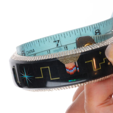 7.5" Alvin Yellowhorse Navajo sterling silver multi-stone inlay bangle bracelet