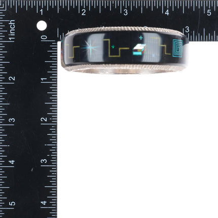 7.5" Alvin Yellowhorse Navajo sterling silver multi-stone inlay bangle bracelet
