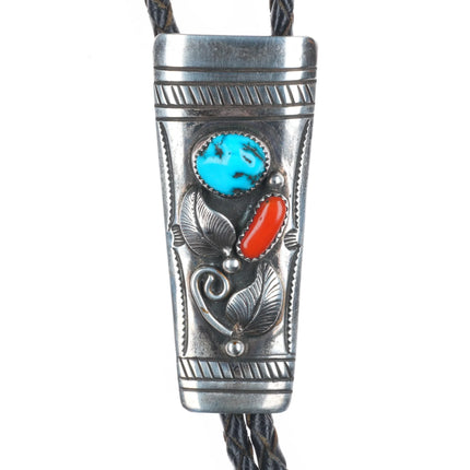 Lorenzo Tortalita - Santo Domingo sterling silver turquoise/coral bolo tie