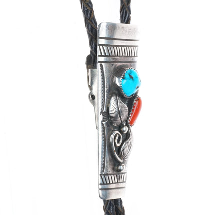 Lorenzo Tortalita - Santo Domingo sterling silver turquoise/coral bolo tie