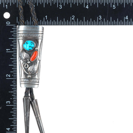 Lorenzo Tortalita - Santo Domingo sterling silver turquoise/coral bolo tie