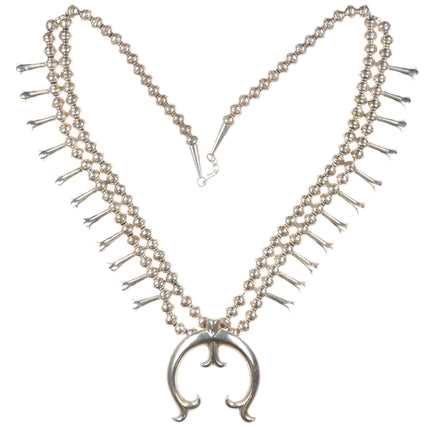28.5" c1980's Vintage sterling silver Navajo squash blossom necklace cast naja