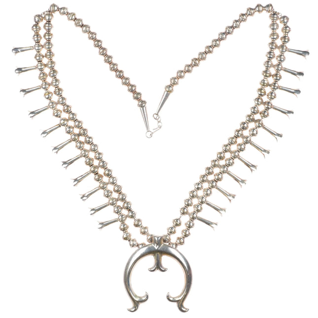 28.5" c1980's Vintage sterling silver Navajo squash blossom necklace cast naja