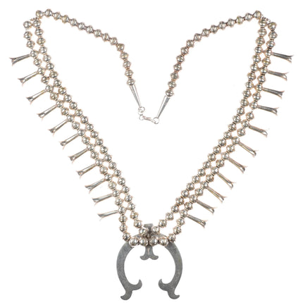 28.5" c1980's Vintage sterling silver Navajo squash blossom necklace cast naja