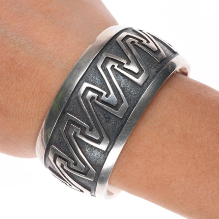 6.3" DS Native American Overlay cuff bracelet Navajo/Hopi sterling silver