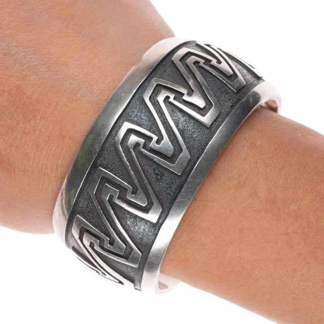 6.3" DS Native American Overlay cuff bracelet Navajo/Hopi sterling silver