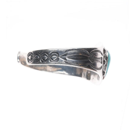 7" c1930's Navajo ingot silver heavily stamped cuff bracelet with turquoise