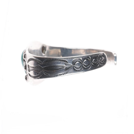 7" c1930's Navajo ingot silver heavily stamped cuff bracelet with turquoise