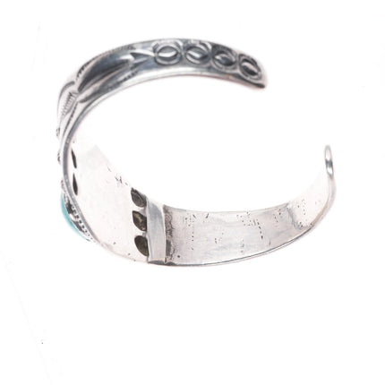 7" c1930's Navajo ingot silver heavily stamped cuff bracelet with turquoise