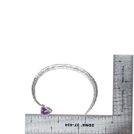 6" Emilia Castillo Modernist hammered sterling silver cuff bracelet w/amethyst