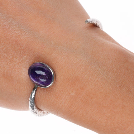 6" Emilia Castillo Modernist hammered sterling silver cuff bracelet w/amethyst