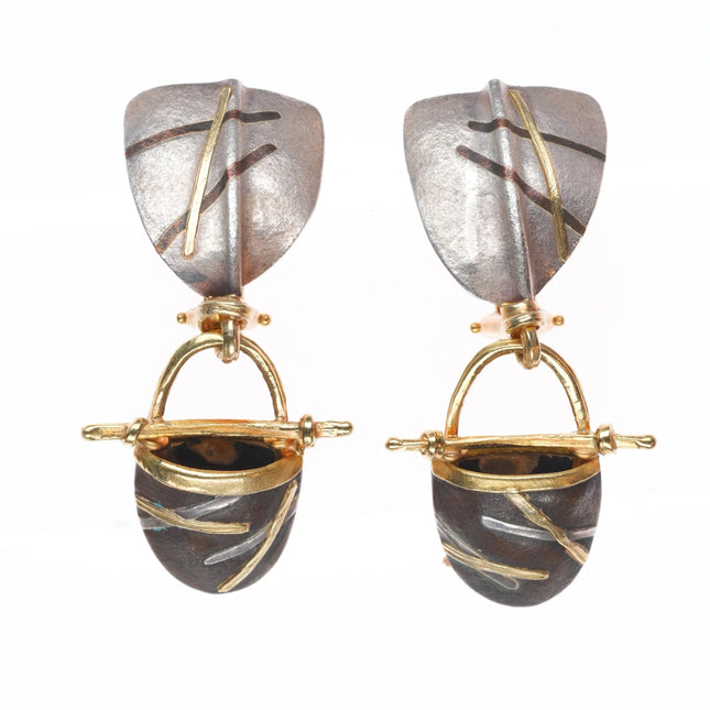 Carolyn Morris Bach 2007 Retro 18k gold/Sterling silver modernist earrings