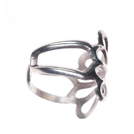 6.2" Vintage Navajo sterling silver sandcast cuff bracelet butterfly form