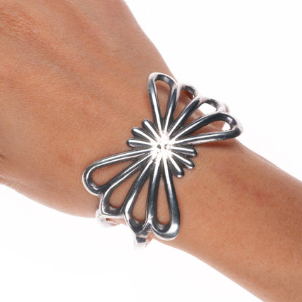 6.2" Vintage Navajo sterling silver sandcast cuff bracelet butterfly form