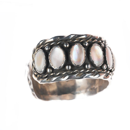 6.25" FMA Vintage Navajo sterling silver pink mother of pearl  row cuff bracelet