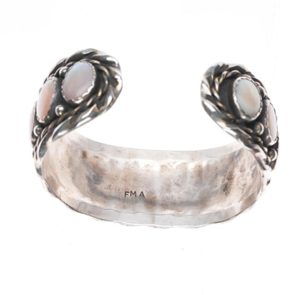 6.25" FMA Vintage Navajo sterling silver pink mother of pearl  row cuff bracelet