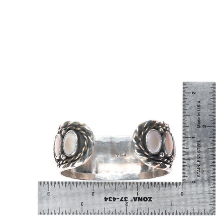 6.25" FMA Vintage Navajo sterling silver pink mother of pearl  row cuff bracelet