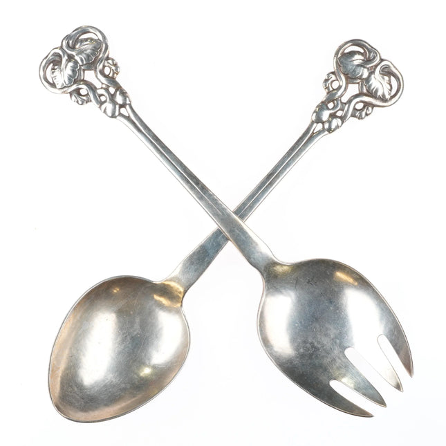 c1920 Antique Georg Jensen Salad serving fork/spoon set sterling silver
