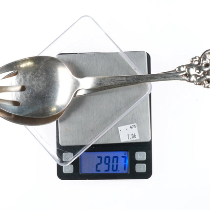 c1920 Antique Georg Jensen Salad serving fork/spoon set sterling silver